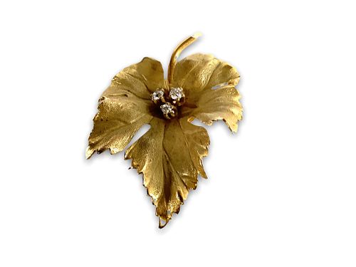 Antique Gold and Diamond Leaf Pin