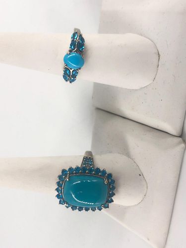 Two Turquoise & Apatite Stone Rings on Sterling