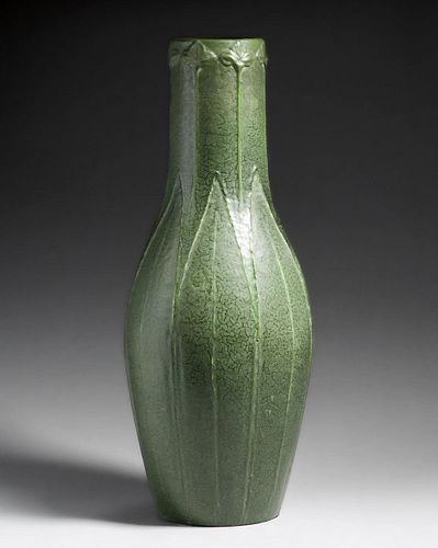 Grueby Faience Matte Green Floor Vase c1905