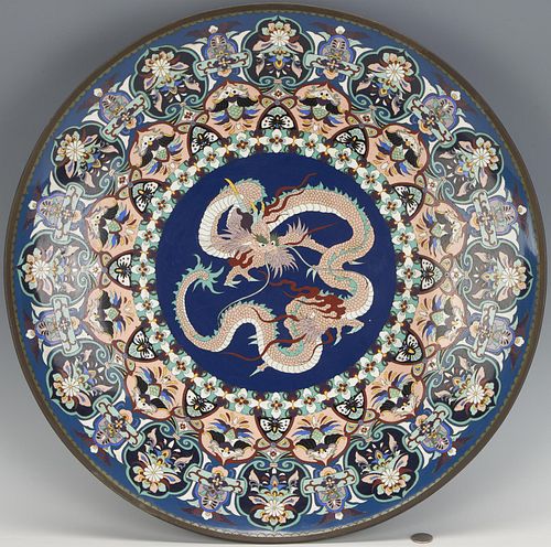 Large Chinese Cloisonne Dragon Charger, 24" diam.
