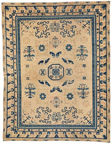 Chinese Peking Blue and White Rug, Early 20th century