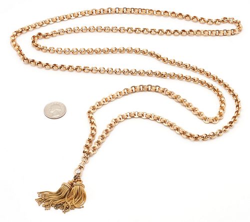 Antique 14K Gold Tassel & Chain, 194 grams, plus Antique Photo