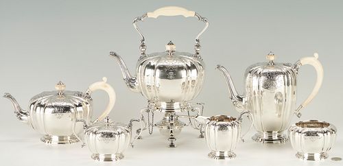 6 Piece English Sterling Tea Set, style of Paul de Lamerie