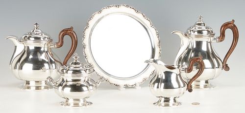 5 Pcs. .800 Silver, Italian 4-Piece Tea Service by Romeo Miracoli & Tray