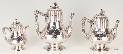 Early Gorham Coin Silver Tea Set, 3 Pieces