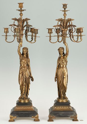 Pair E. Bouret Neoclassical Figural Candelabra