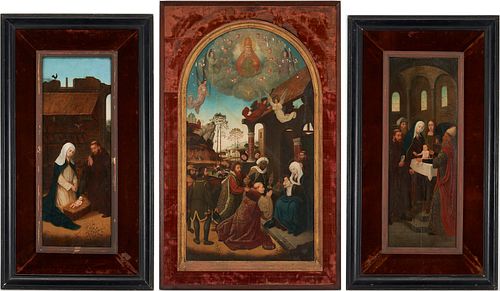 Follower of Quentin Matsys, N. Renaissance Style Triptych Painting of Christ's Early Life