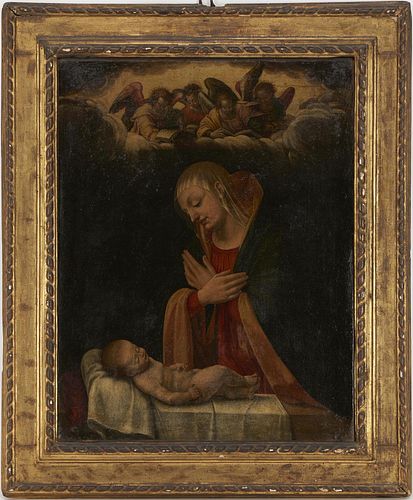 Old Master Ecclesiastical Painting, Madonna and Reclining Child Holding a Pear