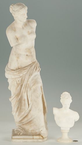 2 Italian Grand Tour Marble Sculptures, Venus de Milo & Bust of Hebe
