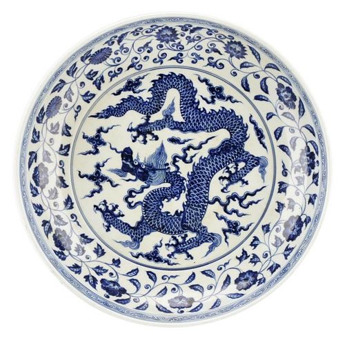 Chinese Porcelain Low Bowl, 5-Clawed Dragon