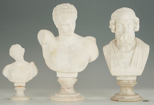 3 Italian Classical Marble Busts, Homer, Hermes, & Narciso