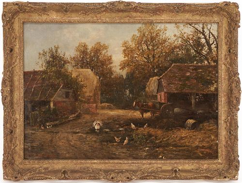Samuel Bough O/C Painting, Farm Scene