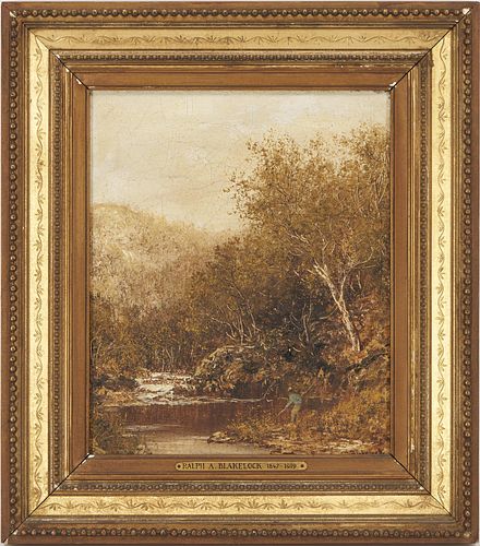 Attributed to Ralph Blakelock, O/C Landscape with Figure