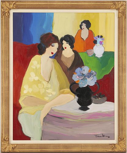 Itzchak "Isaac" Tarkay O/C Painting of Seated Women in an Interior Scene