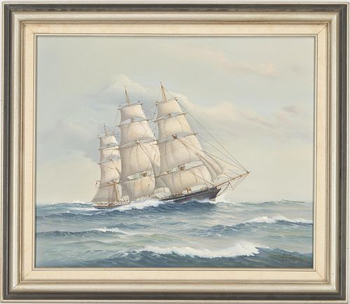 Earl E. Collins O/C Marine Painting, Lightning Clipper at Sea