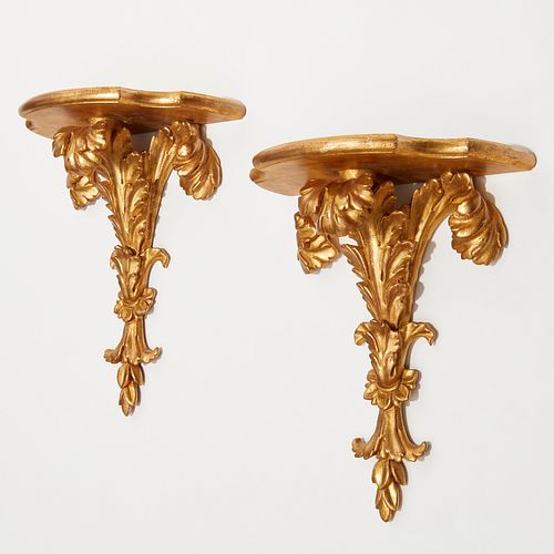 Pair Italian carved giltwood wall brackets
