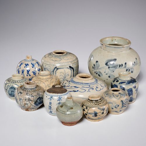 Chinese blue and white porcelain & stoneware jars