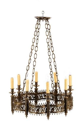 French Gothic Style Bronze 8 Light Chandelier
