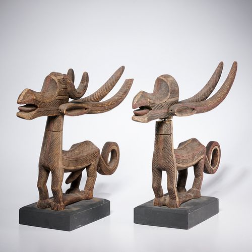 Pair Bambara carved antelope headdresses