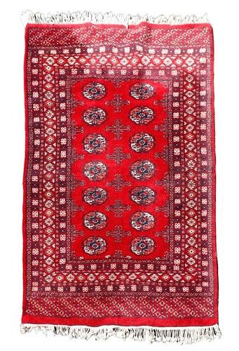 Hand Woven Bokhara Rug, Red with Blue