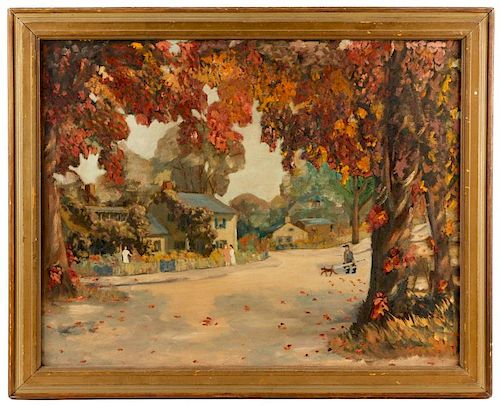 Richard Chase, Figures in Autumn Landscape Oil