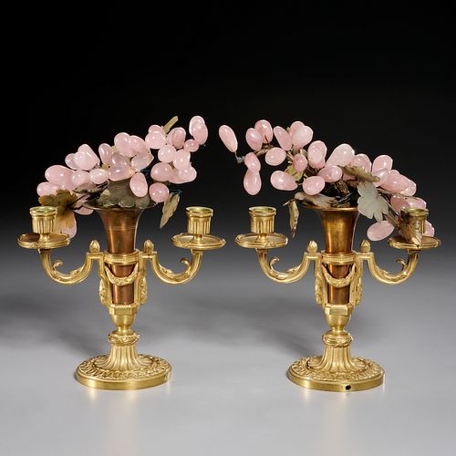 Pair Louis XVI style bronze candelabra vases