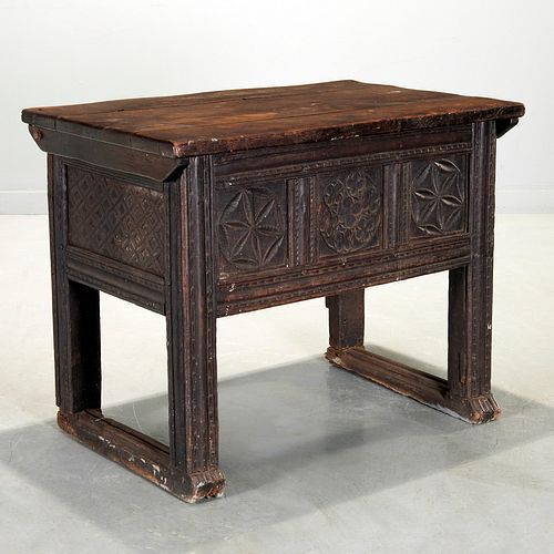 North European late Gothic carved oak coffer