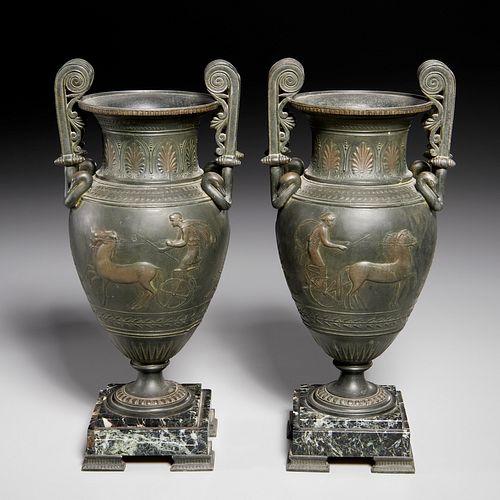 Pair Neapolitan Grand Tour style spelter urns