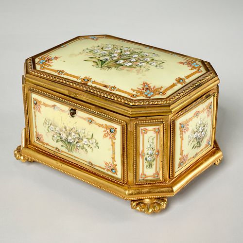 Napoleon III enameled gilt metal jewel casket