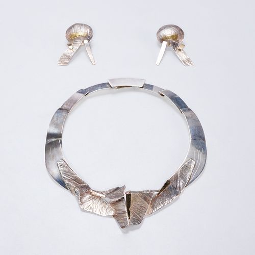 Modernist sterling and 14k gold jewelry suite