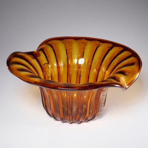 Large Murano gold flecked amber glass vase