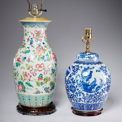 (2) Chinese porcelain vase and jar lamps