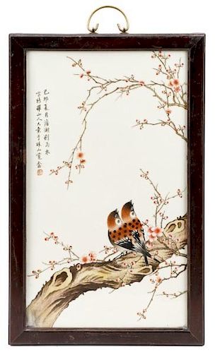 Chinese Porcelain Plaque, Hand Painted Bird Motif