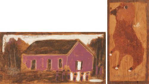 2 J.L. Sudduth Outsider Paintings, Church & Swamp Monkey