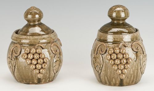 Pair of Edwin Meaders Covered "Grape" Jars