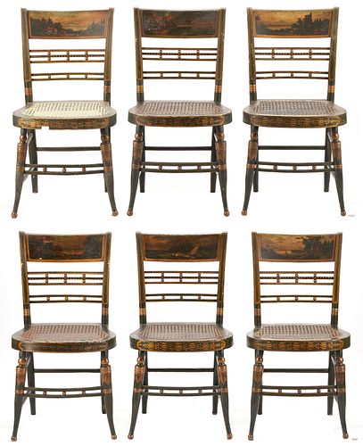 Set of 6 American Fancy Painted Side Chairs