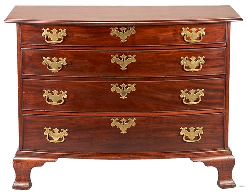 New England Chippendale Mahogany Bowfront Chest