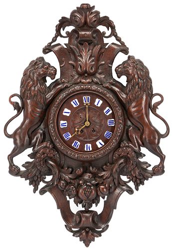 Black Forest Carved Lion Wall Clock