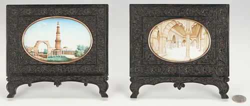 2 Anglo Indian Grand Tour Miniatures w/ Carved Frames