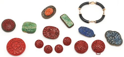 15 Assorted Asian Jewelry Items, incl. 14K Gold & Black Onyx Bracelet, Jade