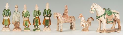 8 Chinese Terracotta Tomb Figures, Humans & Animals