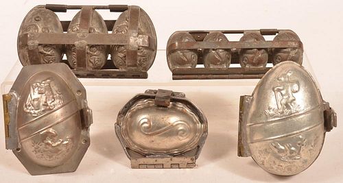 Five Various Egg Form Vintage Chocolate Molds.