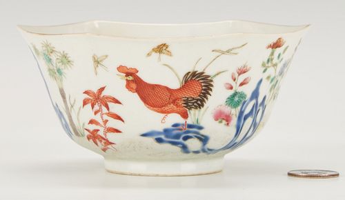 Chinese Famille Rose Porcelain Tea Bowl, Cockerel & Hen Decoration