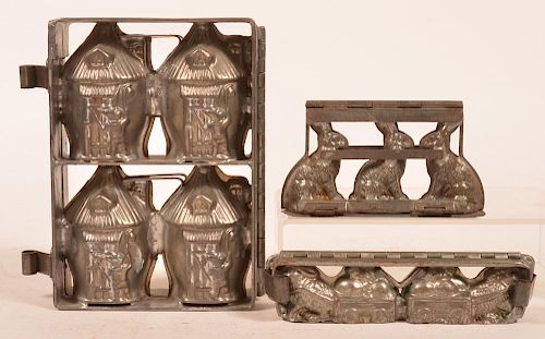 3 Vintage Chocolate Molds with Easter Bunny.