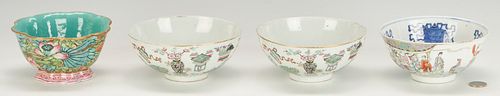 4 Chinese Porcelain Bowls, incl. Famille Rose & Turquoise Glazed