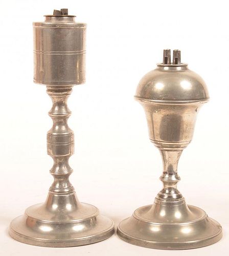 Two American Pewter Whale Oil Lamps.