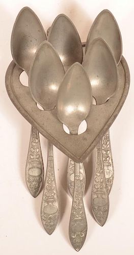 Pewter Spoon Holder and Six Spoons.