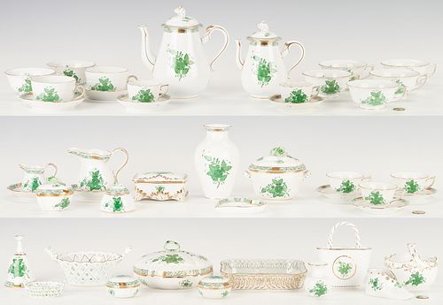 44 Pcs. Herend Chinese Bouquet Green Coffee Set & Misc.