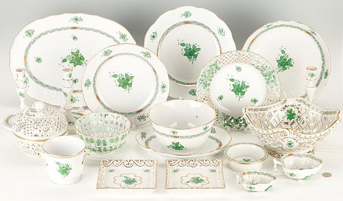 22 Pcs. Herend Chinese Bouquet Green Serving Items