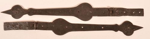 Pair of Wrought Iron Shaped Strap Hinges.